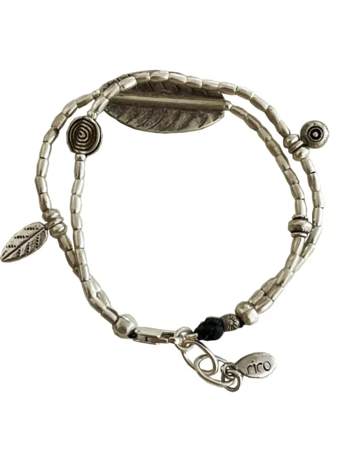pure silver bracelet with large leaf centre. ocean safe silver jewelry