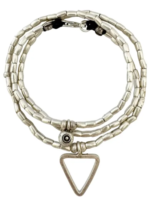 triangle pendant sterling silver wrap bracelet with evil eye pendant. 3 ways to wear - wrap, anklet-necklace