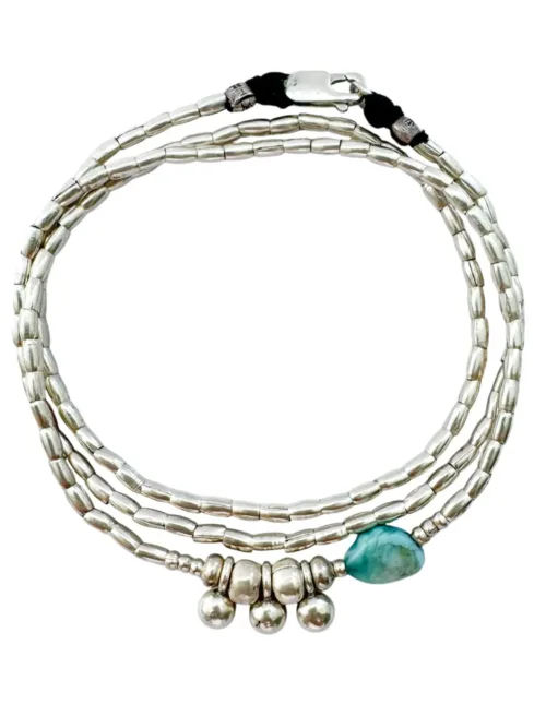 minimal style pure silver triple wrap bracelet-with gemstone. style it 3 ways. bracelet, anklet or necklace - water safe
