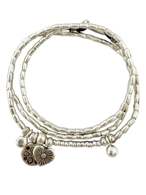 water safe sterling silver jewellery wild heart triple wrap bracelet boho style