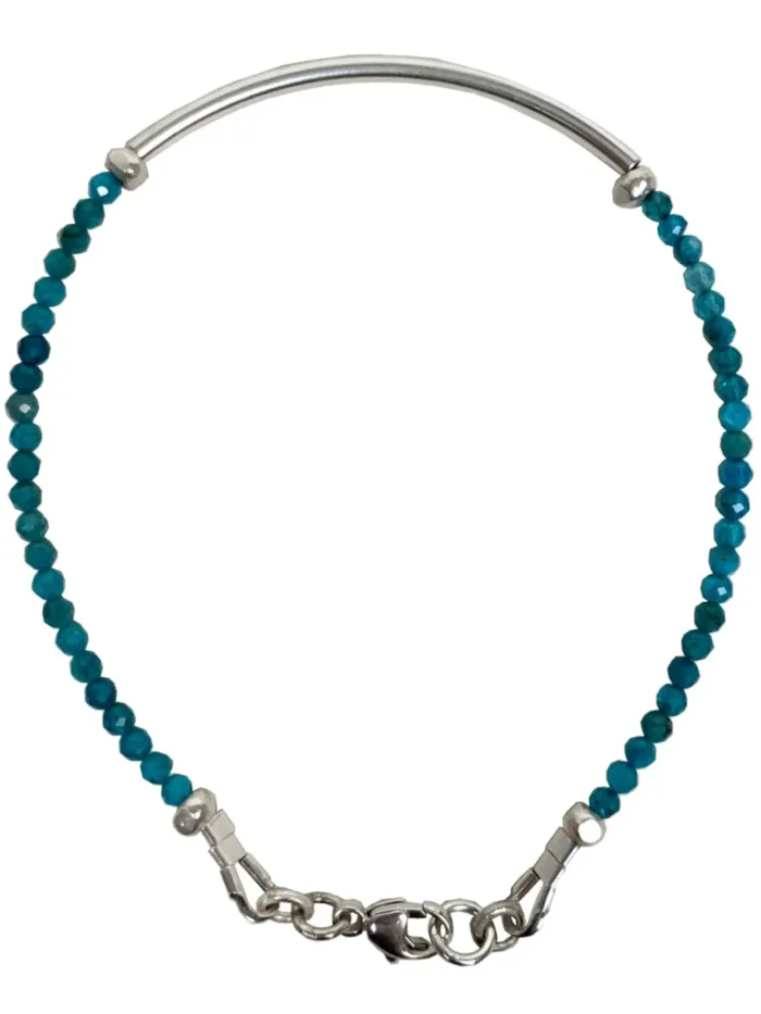 sterling silver curve bar bracelet with small faceted gemstones. wear solo or stacked up.