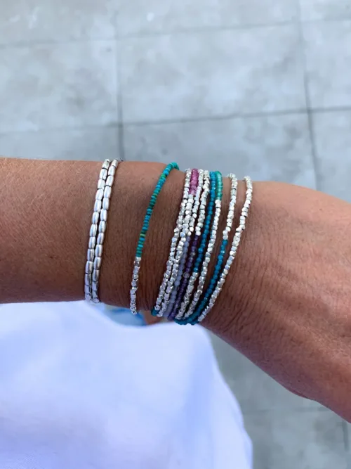 minimal style faceted gemstone colourful triple wrap bracelet with sterling silver
