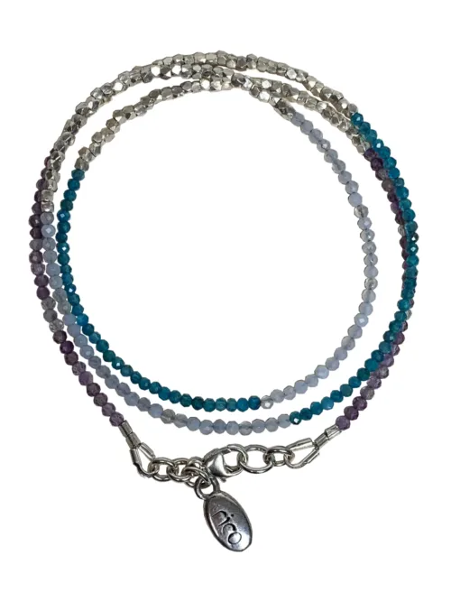 minimal style faceted gemstone colourful triple wrap bracelet with sterling silver