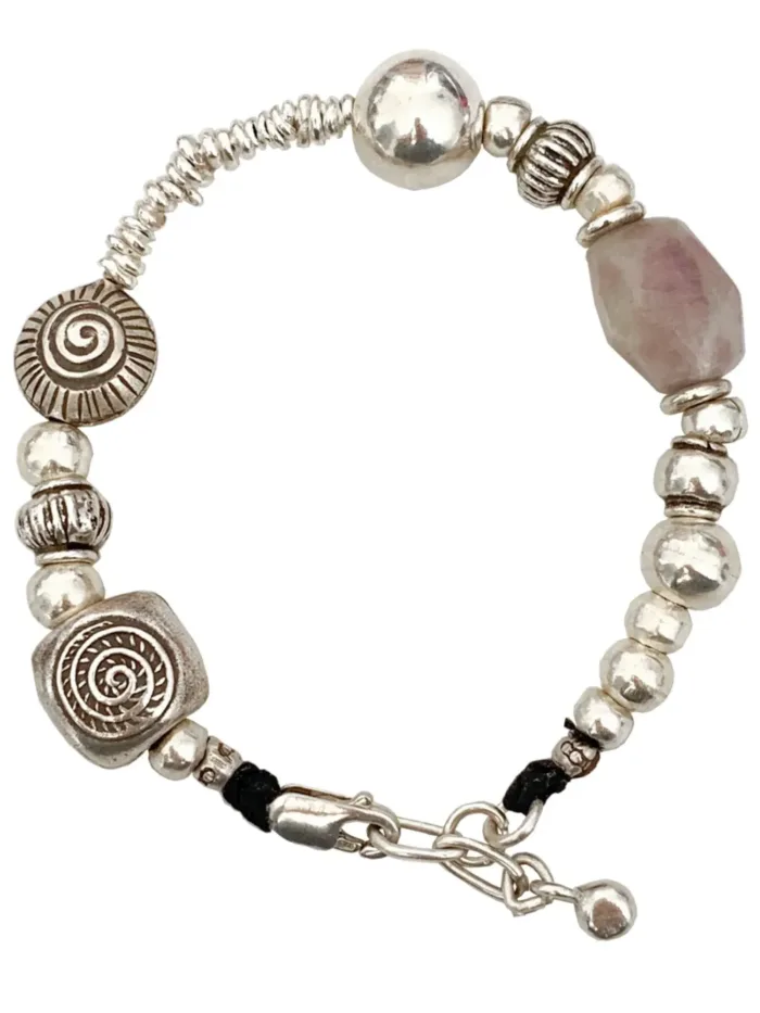 chunky pure silver bracelet with kunzite gemstone- perfect for a bracelet stack - tug proof perfect for mums- ocean safe