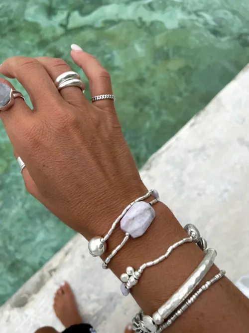 chunky kunzite gemstone pure silver wrap- 3 in 1 style bracelet, anklet, necklace-water safe