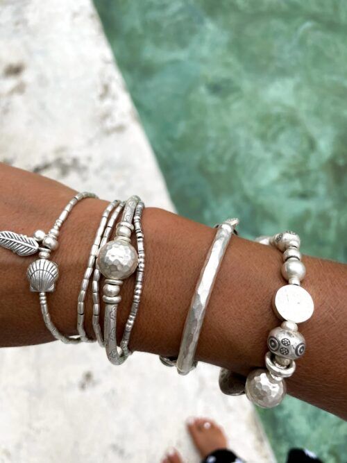 ocean inspired silver jewellery. Pure silver wrap bracelet with clam shell for a beach vibes look- water safe for everyday wear. 3 styles in 1