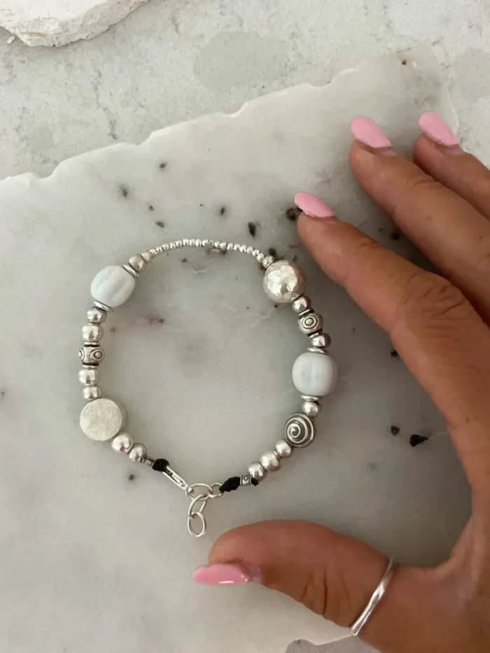 pure silver bracelet with rustic recycled glass. chunky style. the perfect addition to add texture to your bracelet stack. ocean safe silver jewelry