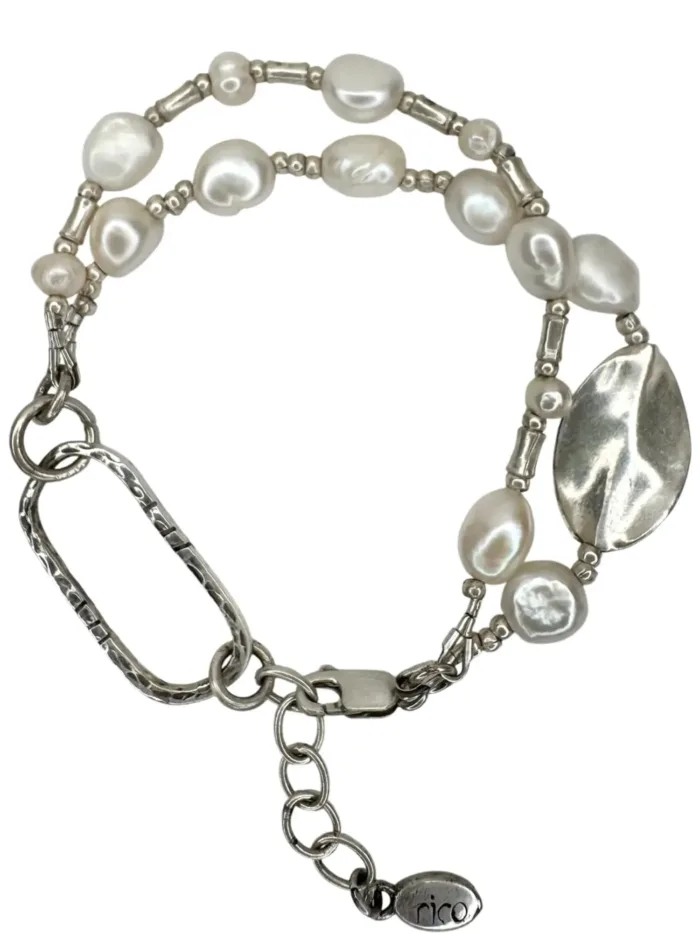 silver and freshwater pearl women's bracelet-s strands for bracelet stack look