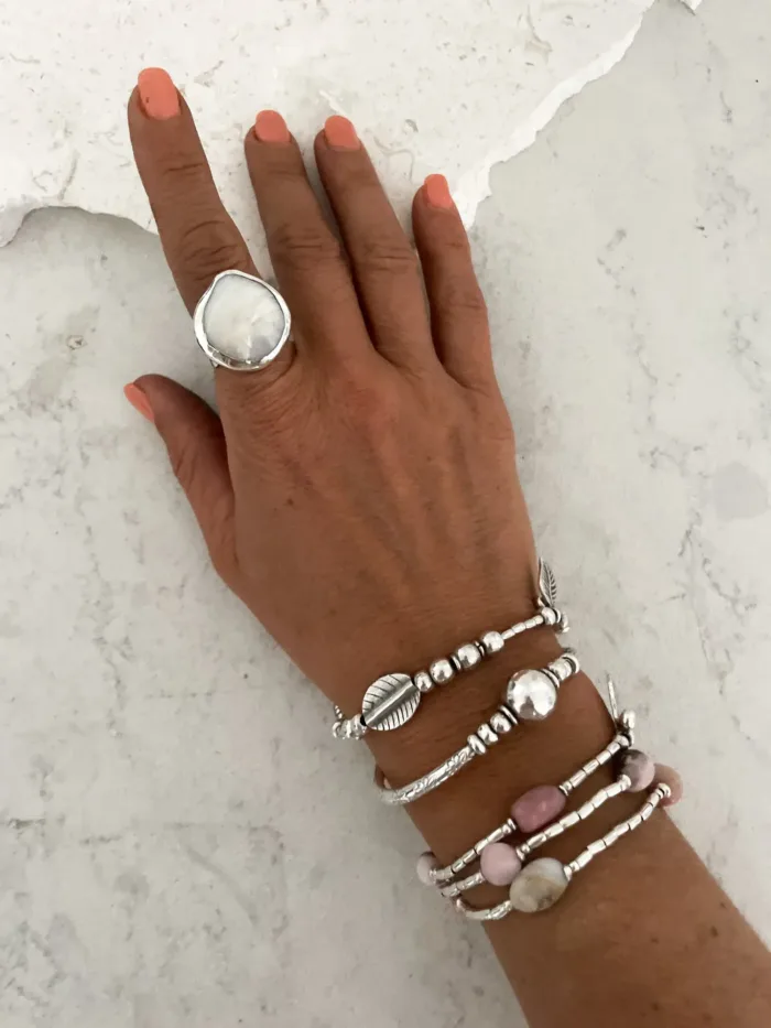pure silver women's bracelet. heart and shell details - ocean safe. beach girl vibes