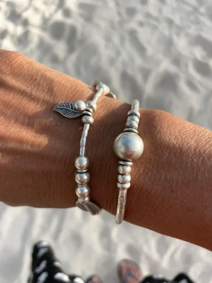 pure silver women's bracelet. heart and shell details - ocean safe. beach girl vibes