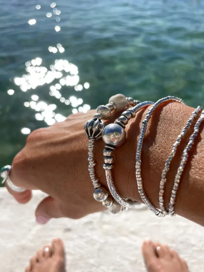 pure silver bracelet with chunky style. the perfect addition to add texture to your bracelet stack. ocean safe silver jewelry