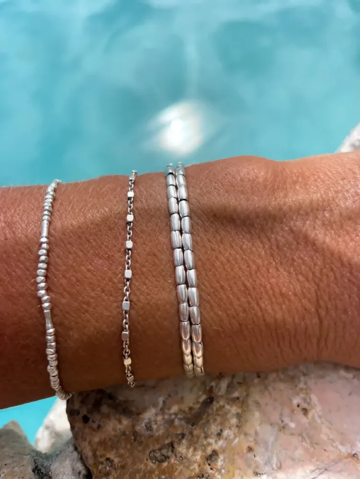 sterling silver dainty chain bracelet - cubed satellite chain - women's style