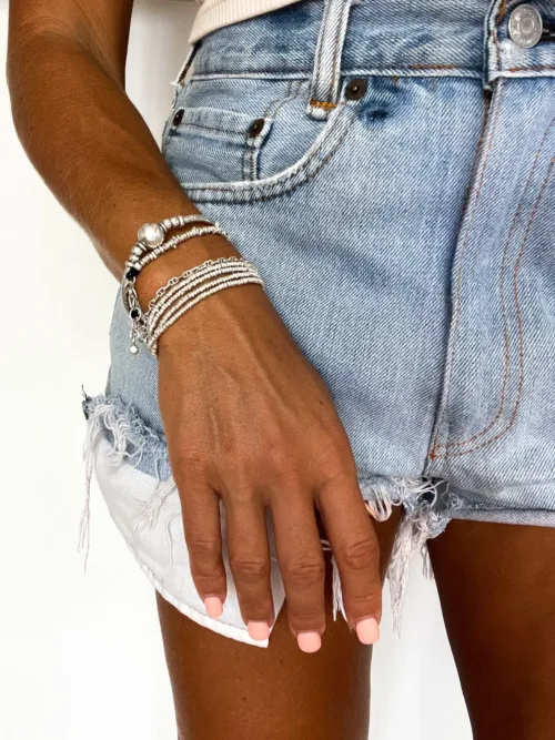 minimal bracelet style. Pure silver bicone silver wrap bracelet for a beach vibes look- water safe for everyday wear. 3 styles in 1