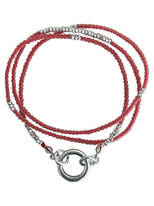 minimal style - everyday wear seed bead triple wrap bracelet salmon colour