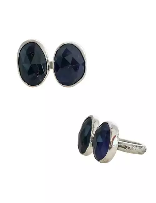 lolite gemstone split silver ring