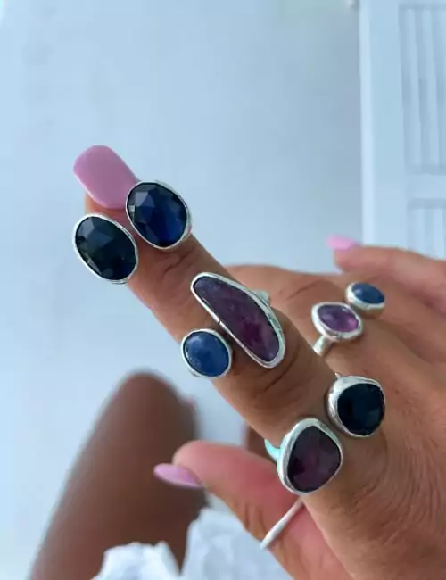 2 gemstone sterling silver ring