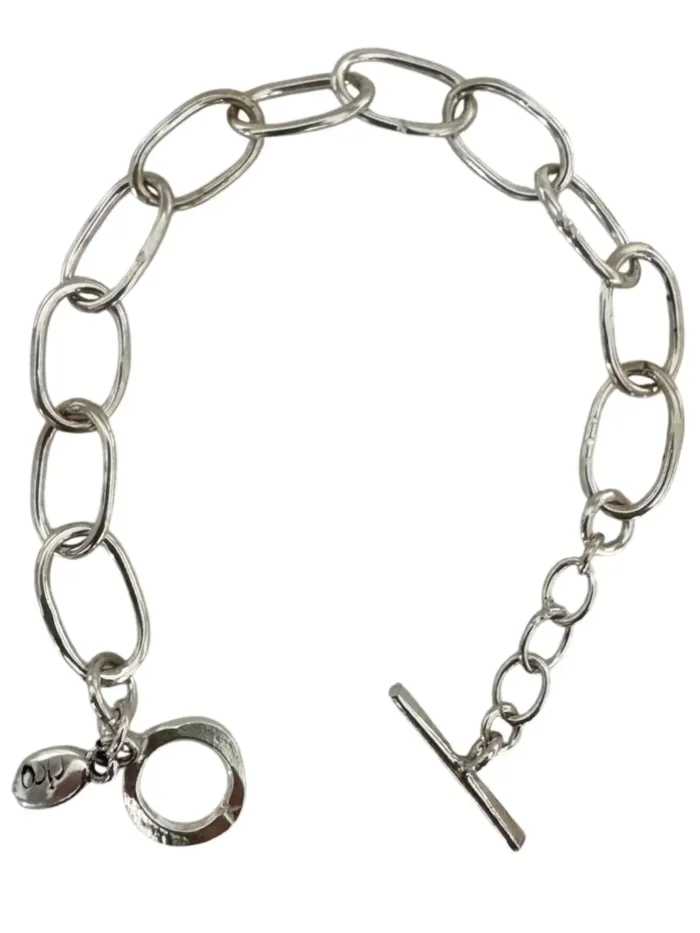 handmade large oval link sterling silver bracelet. ocean safe