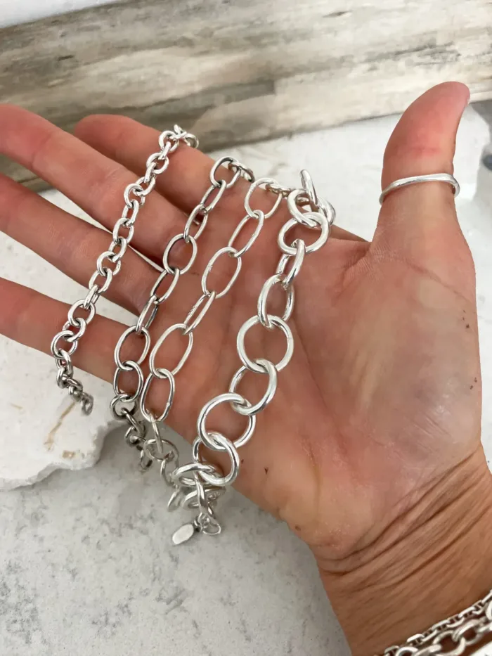 handmade large oval link sterling silver bracelet. ocean safe