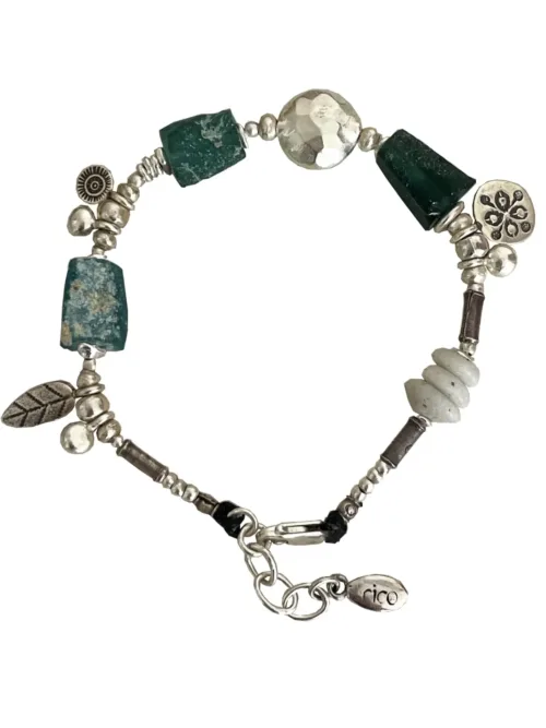 Handmade pure silver bracelet featuring ancient glass beads – ocean safe jewellery for everyday wear