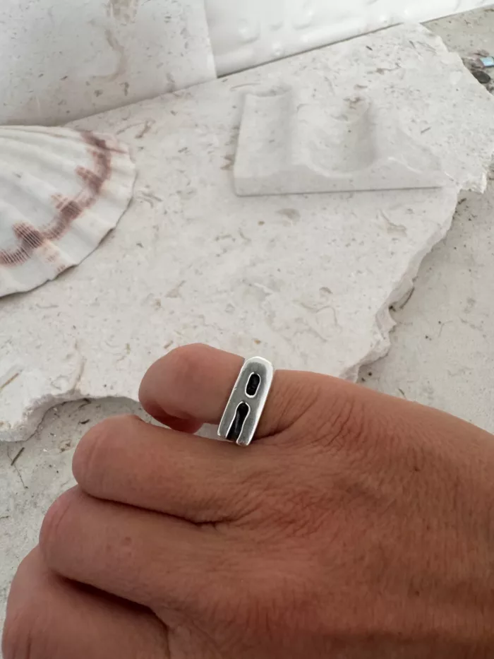 initial sterling silver signet ring A