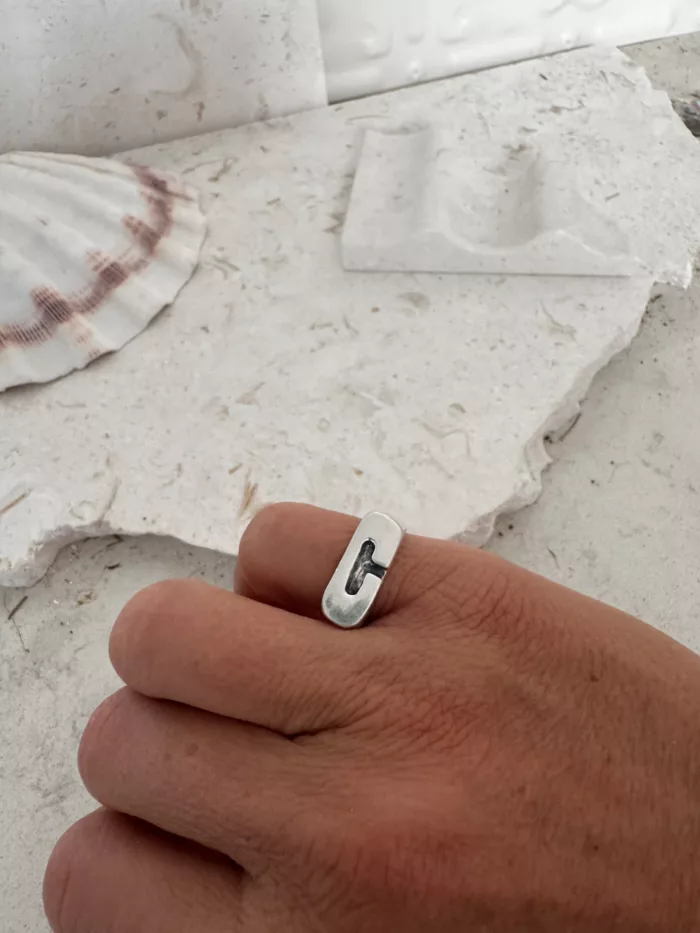 initial sterling silver signet ring C