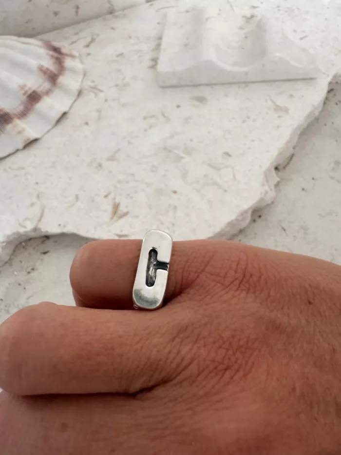 initial sterling silver signet ring C