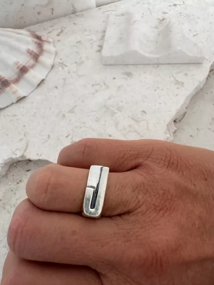 initial sterling silver signet ring J