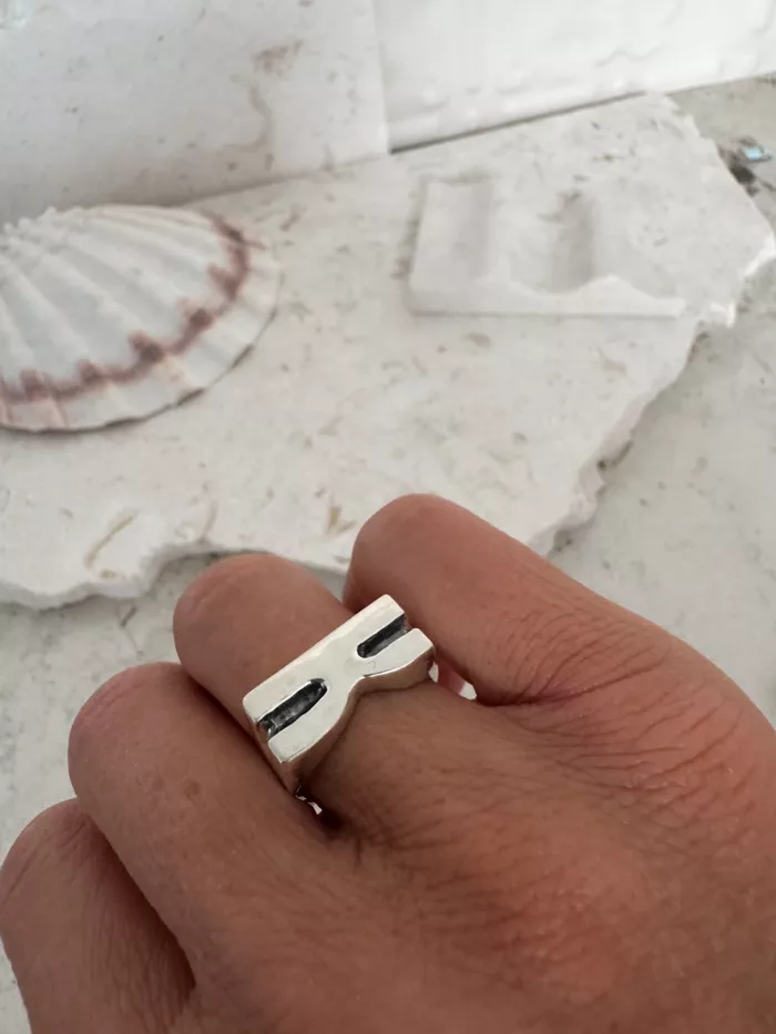 initial sterling silver signet ring K