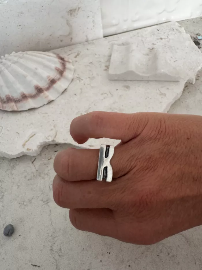 initial sterling silver signet ring K
