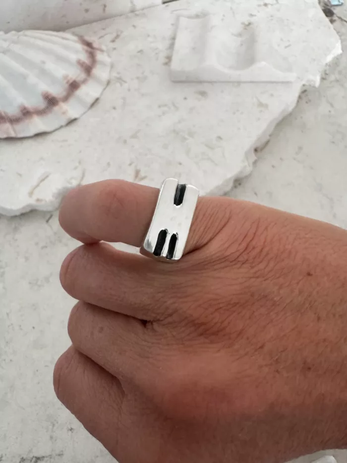 initial sterling silver signet ring M
