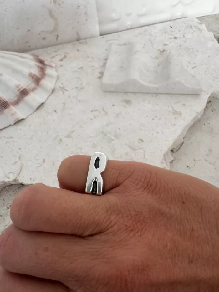 initial sterling silver signet ring R