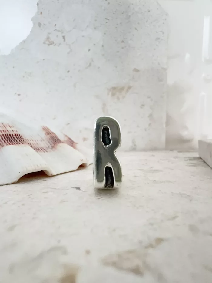 initial sterling silver signet ring R