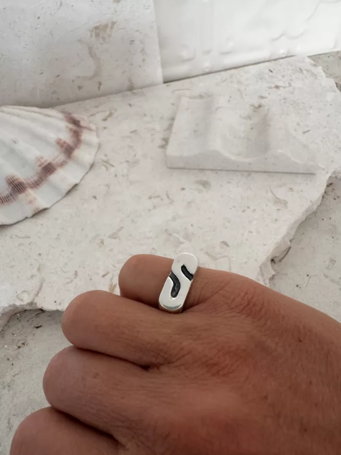 initial sterling silver signet ring S