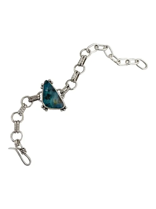 Handmade sterling silver round chain link bracelet featuring large Australian solid Boulder Opal-handmade in Australia by Rico Designs Jewellery