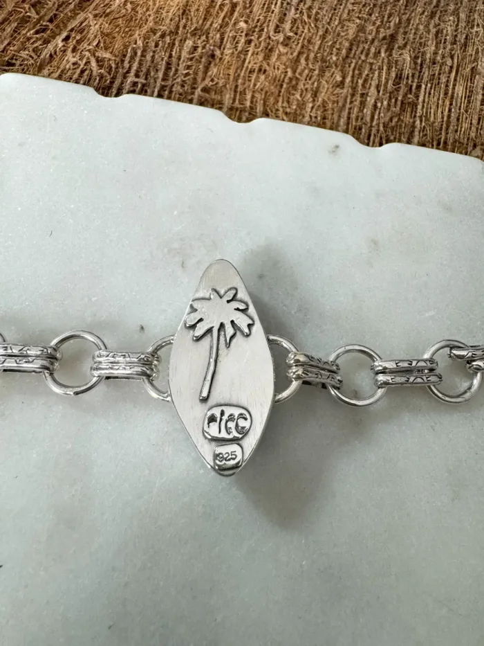Handmade sterling silver round chain link bracelet featuring large genuine turquoise gemstone-handmade in Australia by Rico Designs Jewellery