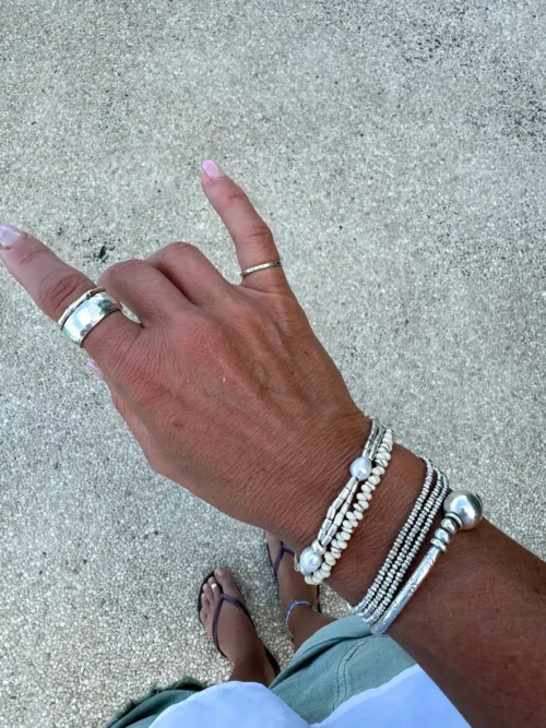 Handmade pure silver bracelet featuring freshwater pearl – ocean safe jewellery for everyday wear