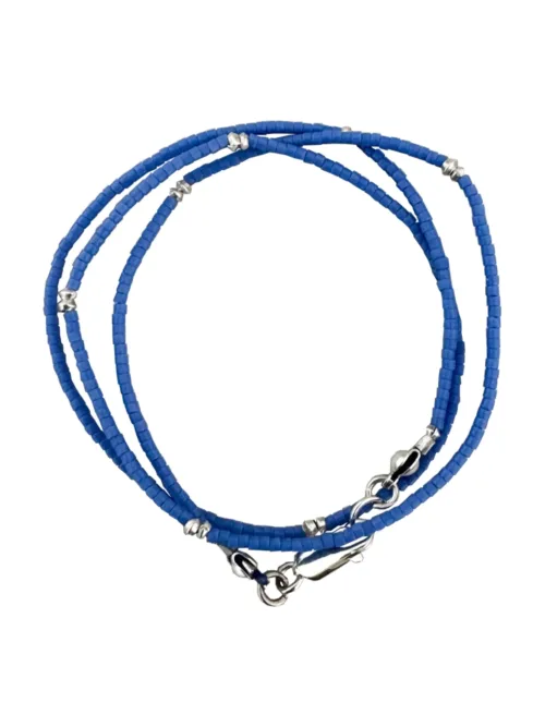 Handmade pure silver wrap bracelet featuring a bright summer colour seed bead of your choice – a great minimal wrap bracelet style for everyday wear