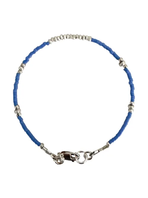 Handmade pure silver bracelet featuring colourful seed beads – a great minimal bracelet to add to your bracelet stack