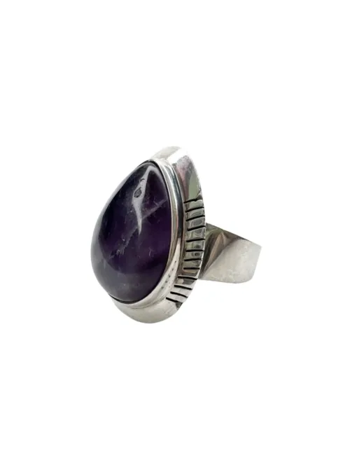amethyst gemstone pear shape sterling silver ring ocean safe