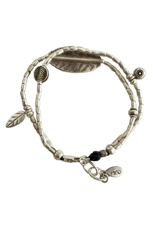 pure silver bracelet with large leaf centre. ocean safe silver jewelry