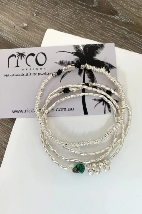 minimal style pure silver triple wrap bracelet-with gemstone. style it 3 ways. bracelet, anklet or necklace - water safe