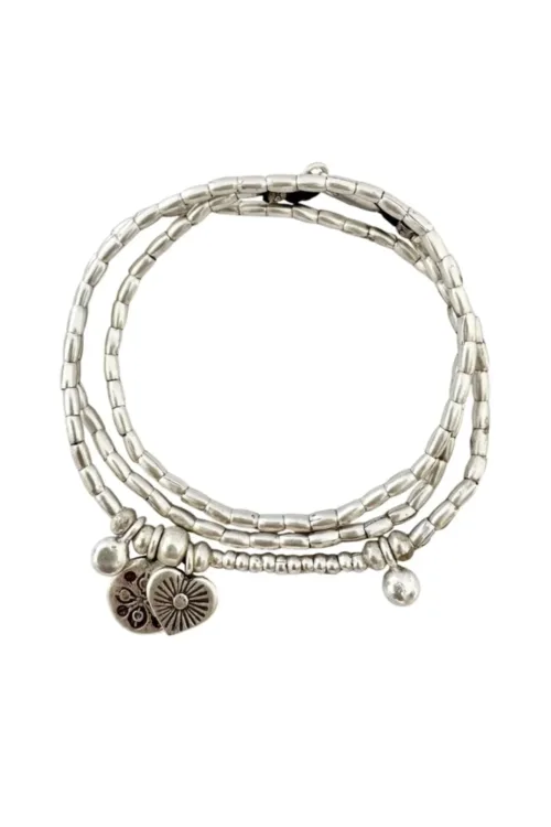water safe sterling silver jewellery wild heart triple wrap bracelet boho style