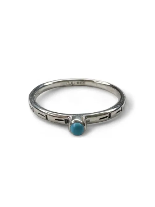 thin sterling silver stack ring with small turquoise stone. ocean safe - wear everyday