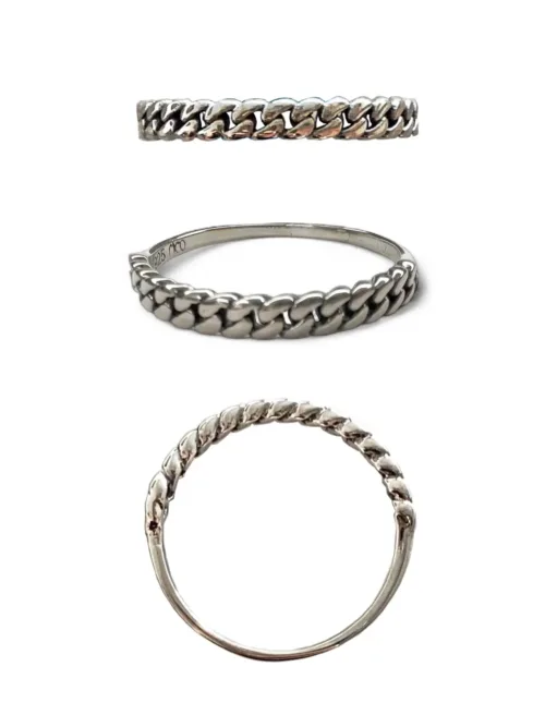 sterling silver stack ring with chain link look. Ocean safe.