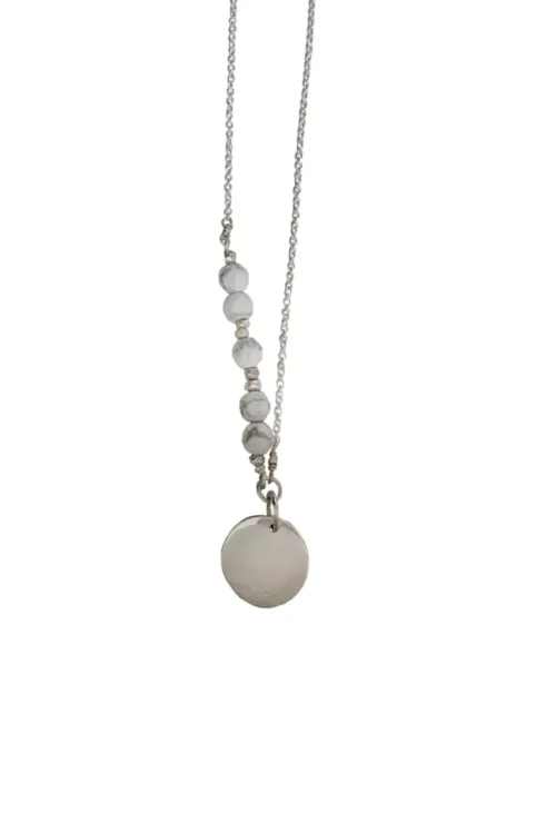 handmade sterling silver necklace with white howlite gemstone and sterling silver disc pendant ocean safe