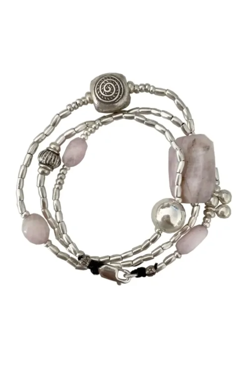 chunky kunzite gemstone pure silver wrap- 3 in 1 style bracelet, anklet, necklace-water safe