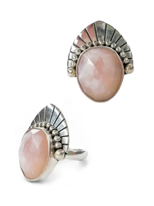 women's sterling silver pink opal ring. water safe