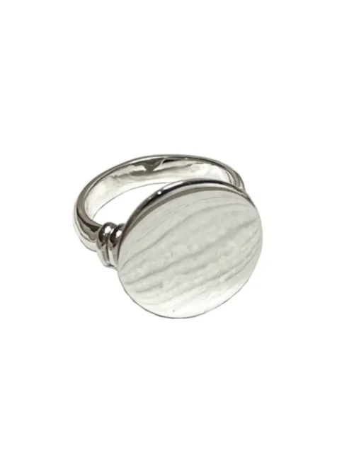 large round disc ring sterling silver ring high polish surface ocean safe