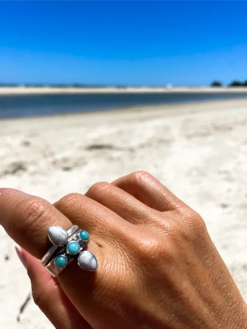sterling silver ring with amazonite and howlite gemstone. Multistone ring. ocean safe