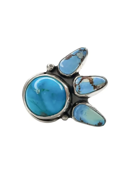 handmade turquoise ring. featuring Kingman turquoise and golden hill turquoise. Unique one of a kind bohemian style ring.